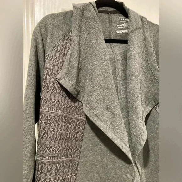 L.L. Bean Gray Flowy Open Hooded Cardigan Argyle Side Panels Pockets Size Small - Picture 2 of 9